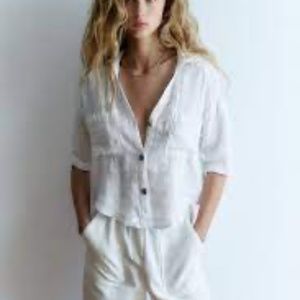 Zara Short Sleeve Linen Top in White